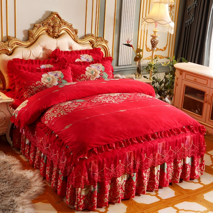 91家纺网 家纺一手货源 找家纺 宜凡家纺 2021新款夹棉水晶绒床裙四件套 甜蜜时光