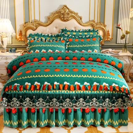 宜凡家纺 2021新款夹棉水晶绒床裙四件套 水果派