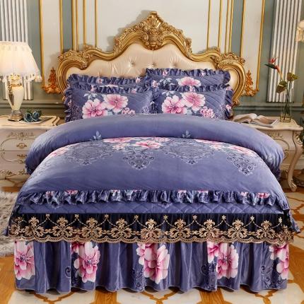 宜凡家纺 2021新款夹棉水晶绒床裙四件套 诗情画意