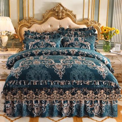 宜凡家纺 2021新款夹棉水晶绒床裙四件套 欧式情怀