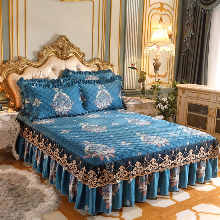 91家纺网 家纺一手货源 找家纺 宜凡家纺 2021新款夹棉水晶绒床裙四件套 欧若拉