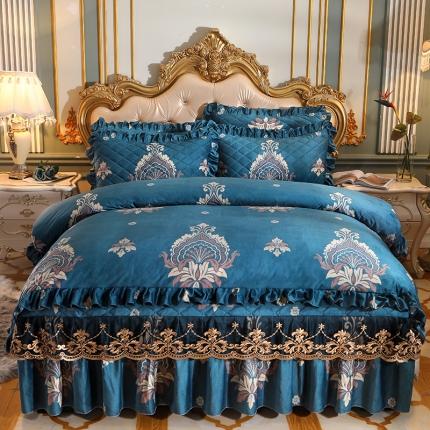 宜凡家纺 2021新款夹棉水晶绒床裙四件套 欧若拉