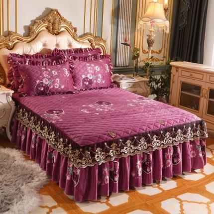 宜凡家纺 2021新款夹棉水晶绒单品床裙 粉黛