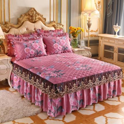 91家纺网 家纺一手货源 找家纺 宜凡家纺 2021新款夹棉水晶绒单品床裙 姹紫嫣红