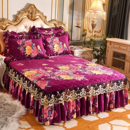 宜凡家纺 2021新款夹棉水晶绒单品床裙 百花争艳