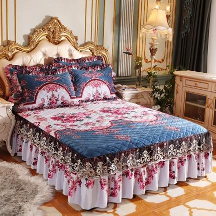 91家纺网 家纺一手货源 找家纺 宜凡家纺 2021新款夹棉水晶绒单品床裙 巴黎世家