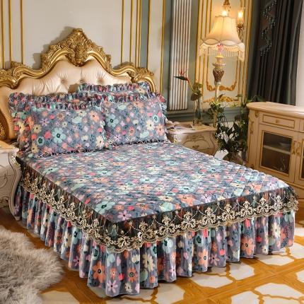 宜凡家纺 2021新款夹棉水晶绒单品床裙　秘密花园