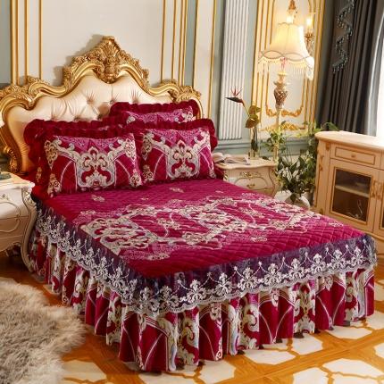 91家纺网 家纺一手货源 找家纺 宜凡家纺 2021新款夹棉水晶绒单品床裙　卡瑞纳