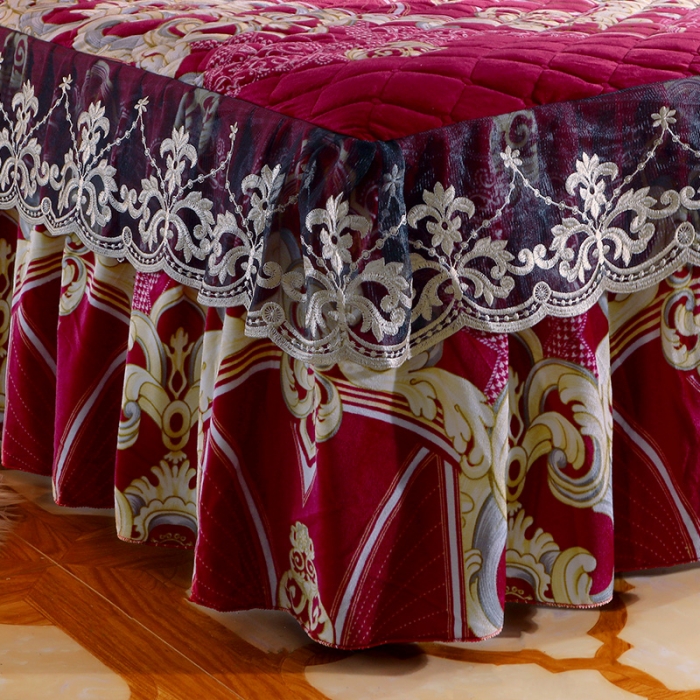 91家纺网 家纺一手货源 找家纺 宜凡家纺 2021新款夹棉水晶绒单品床裙　卡瑞纳