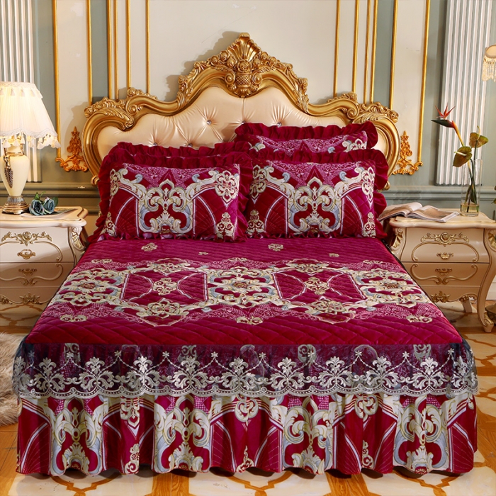 91家纺网 家纺一手货源 找家纺 宜凡家纺 2021新款夹棉水晶绒单品床裙　卡瑞纳