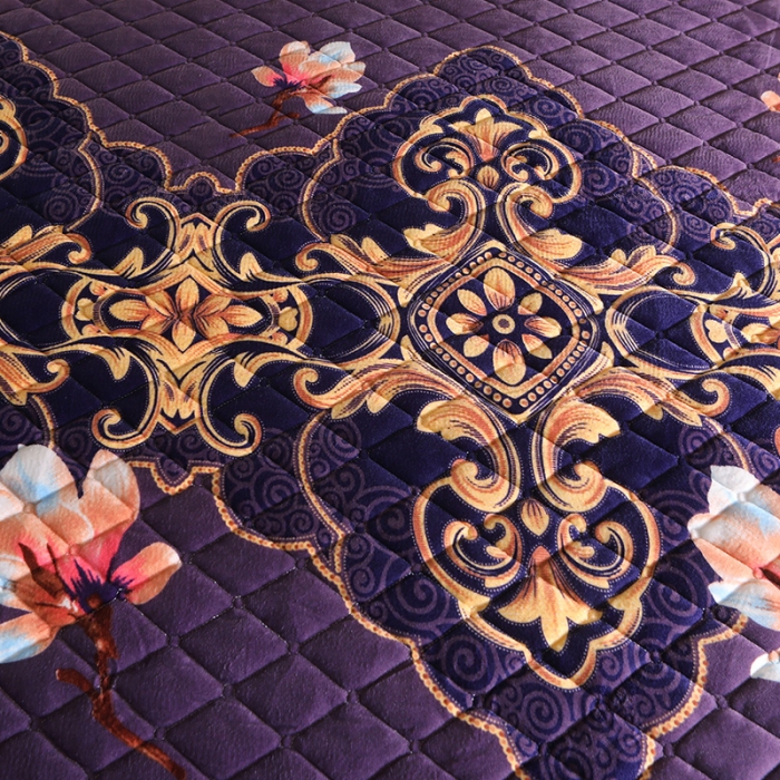 91家纺网 家纺一手货源 找家纺 宜凡家纺 2021新款夹棉水晶绒单品床裙　绝代佳人紫