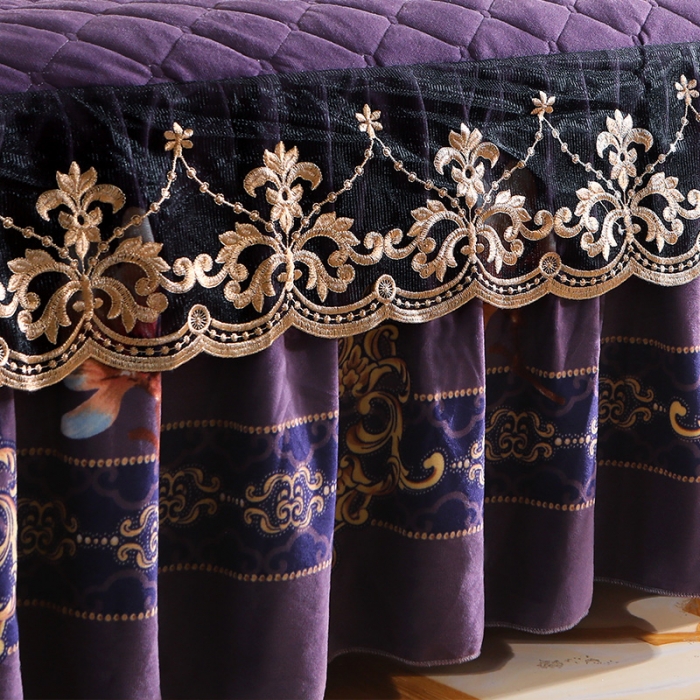 91家纺网 家纺一手货源 找家纺 宜凡家纺 2021新款夹棉水晶绒单品床裙　绝代佳人紫