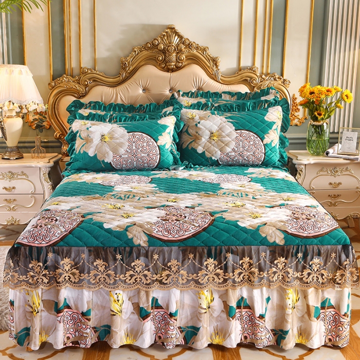 91家纺网 家纺一手货源 找家纺 宜凡家纺 2021新款夹棉水晶绒单品床裙　镜花缘