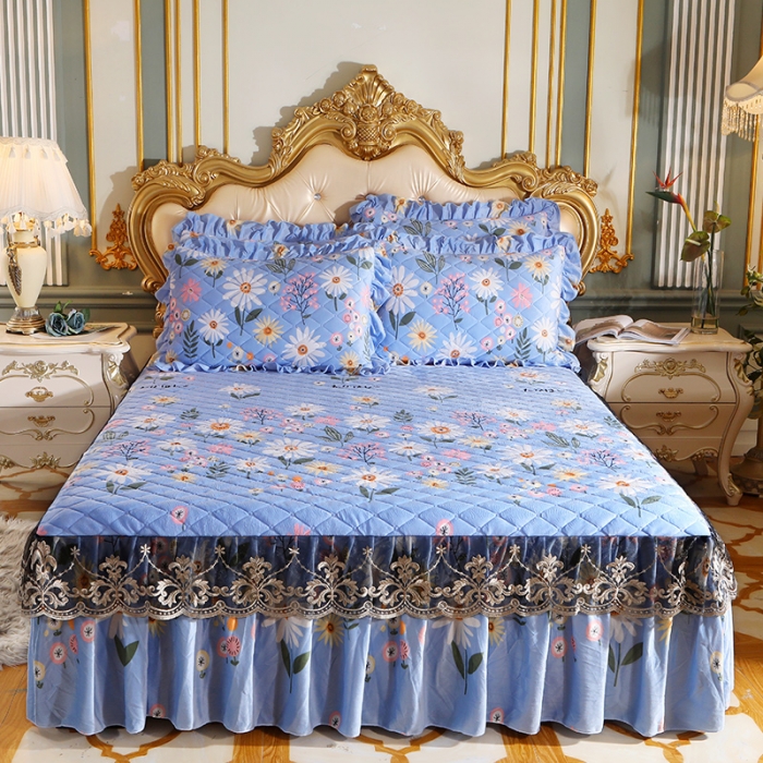 91家纺网 家纺一手货源 找家纺 宜凡家纺 2021新款夹棉水晶绒单品床裙　花语