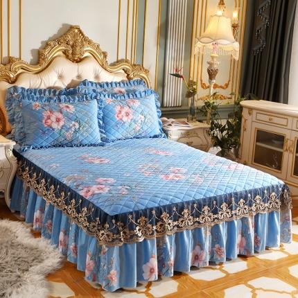 91家纺网 家纺一手货源 找家纺 宜凡家纺 2021新款夹棉水晶绒单品床裙　绽放