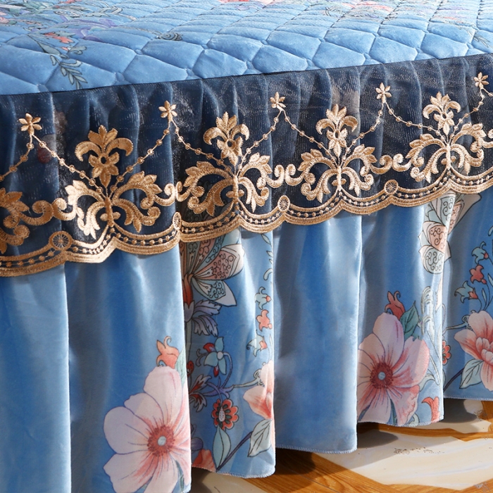 91家纺网 家纺一手货源 找家纺 宜凡家纺 2021新款夹棉水晶绒单品床裙　绽放