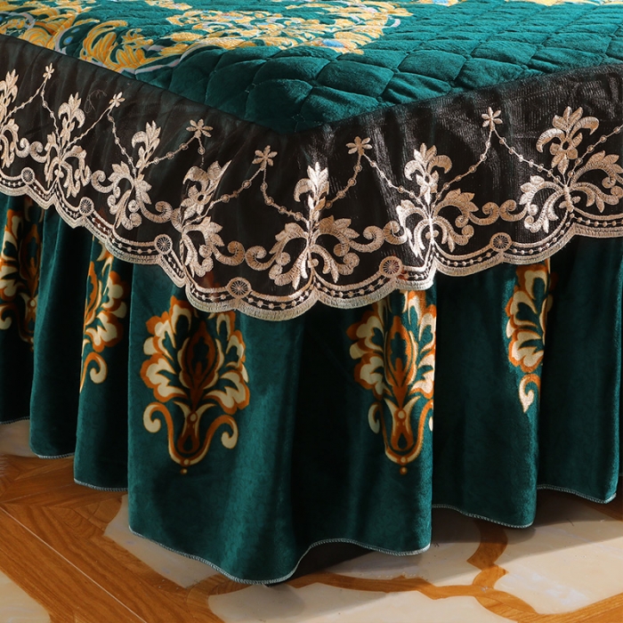 91家纺网 家纺一手货源 找家纺 宜凡家纺 2021新款夹棉水晶绒单品床裙　雅典娜