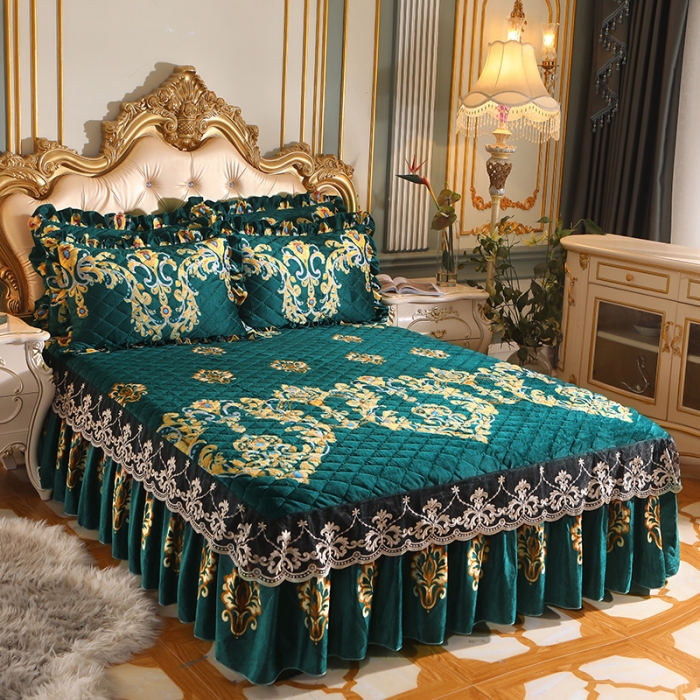 91家纺网 家纺一手货源 找家纺 宜凡家纺 2021新款夹棉水晶绒单品床裙　雅典娜