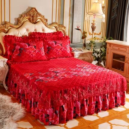 91家纺网 家纺一手货源 找家纺 宜凡家纺 2021新款夹棉水晶绒单品床裙　盛世风化