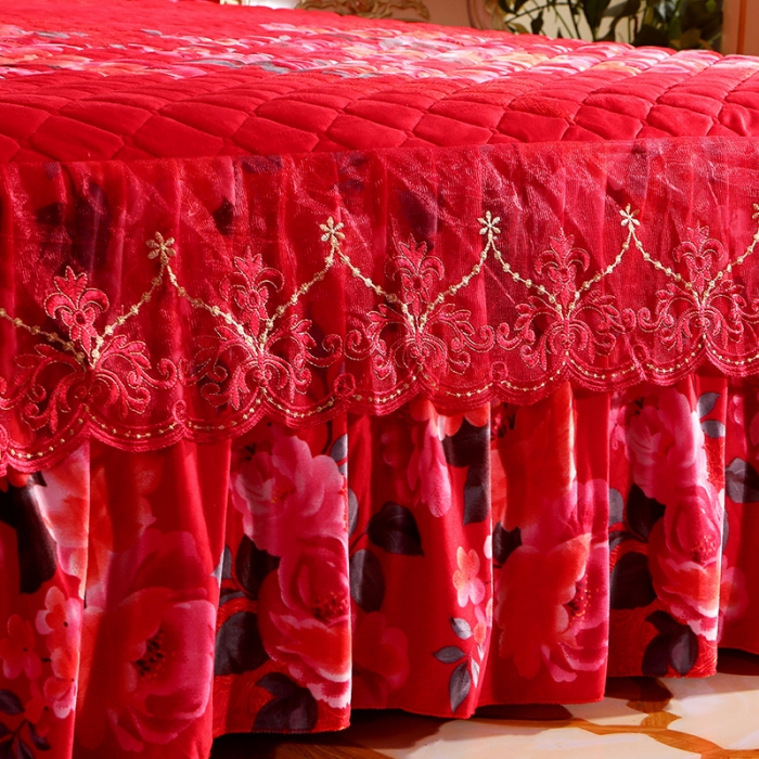 91家纺网 家纺一手货源 找家纺 宜凡家纺 2021新款夹棉水晶绒单品床裙　盛世风化