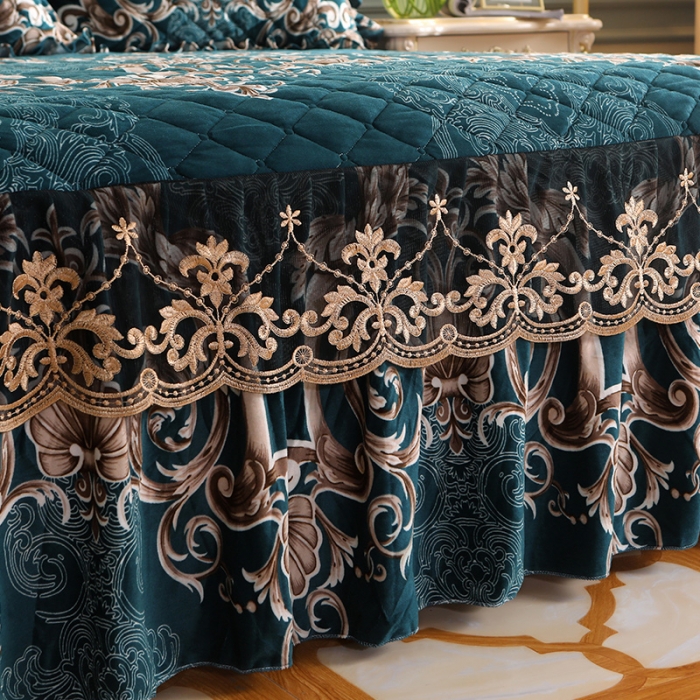 91家纺网 家纺一手货源 找家纺 宜凡家纺 2021新款夹棉水晶绒单品床裙　欧式情怀