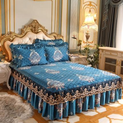 91家纺网 家纺一手货源 找家纺 宜凡家纺 2021新款夹棉水晶绒单品床裙　欧若拉