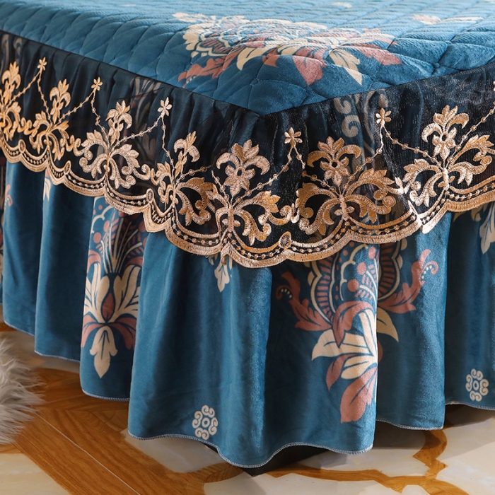 91家纺网 家纺一手货源 找家纺 宜凡家纺 2021新款夹棉水晶绒单品床裙　欧若拉