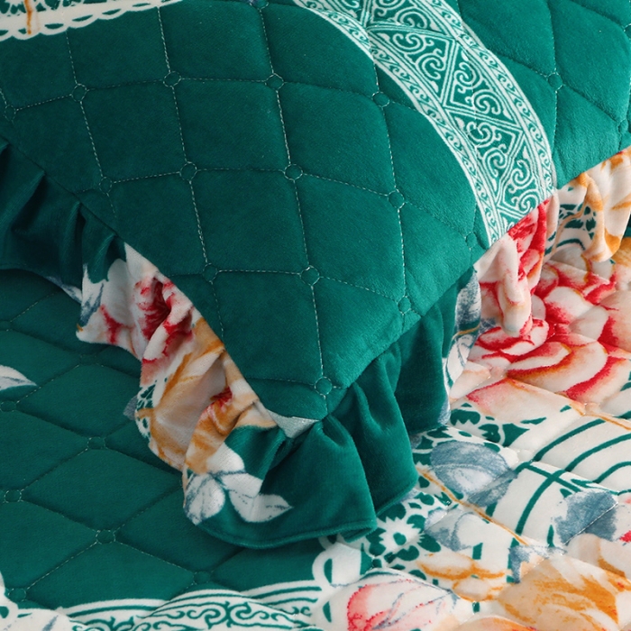 91家纺网 家纺一手货源 找家纺 宜凡家纺 2021新款夹棉水晶绒枕套一对 金玉良缘绿