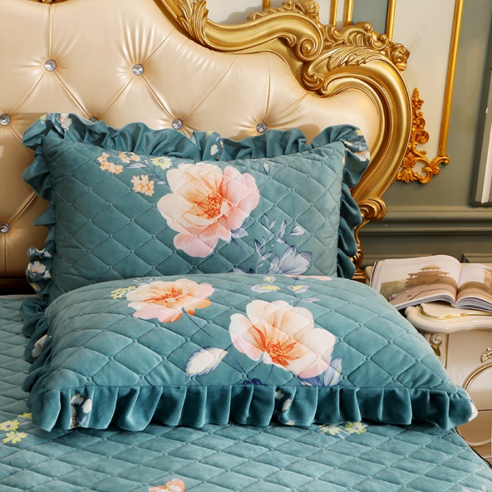 91家纺网 家纺一手货源 找家纺 宜凡家纺 2021新款夹棉水晶绒枕套一对 花漾甜心