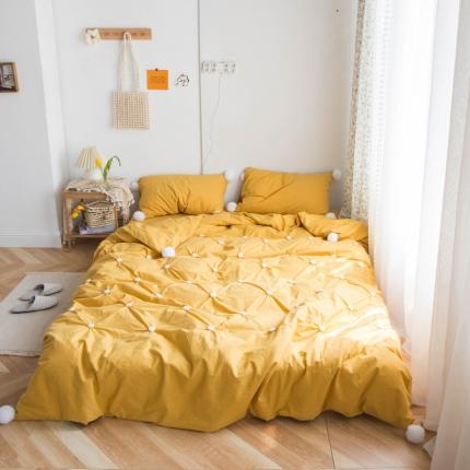 91家纺网 家纺一手货源 找家纺 漫调 2020新款全棉水洗棉波点毛巾绣四件套 芥末黄