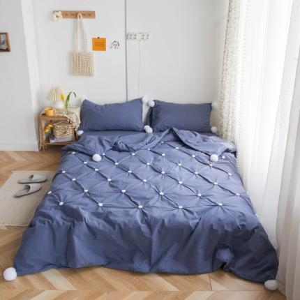 91家纺网 家纺一手货源 找家纺 漫调 2020新款全棉水洗棉波点毛巾绣四件套 牛仔蓝