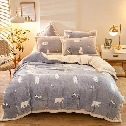 91家纺网 家纺一手货源 找家纺 网客 2024新款雪花绒多功能被套毯 北极熊