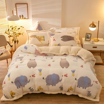 91家纺网 家纺一手货源 找家纺 网客 2024新款雪花绒多功能被套毯 动物园