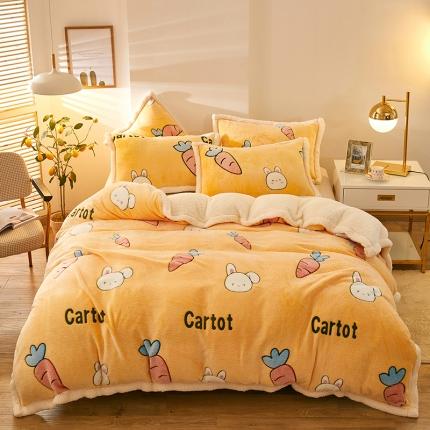 91家纺网 家纺一手货源 找家纺 网客 2024新款雪花绒多功能被套毯 黄萝卜兔