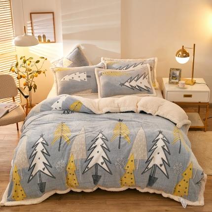 91家纺网 家纺一手货源 找家纺 网客 2024新款雪花绒多功能被套毯 魅蓝森林