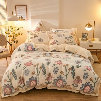 91家纺网 家纺一手货源 找家纺 网客 2024新款雪花绒多功能被套毯 太阳花