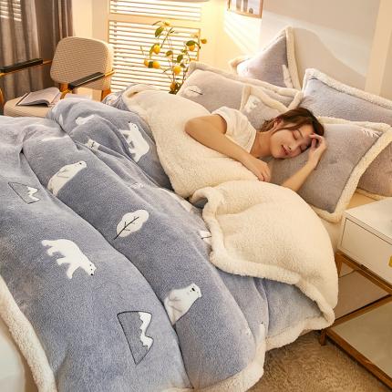 网客 2024新款雪花绒多功能被套毯 北极熊