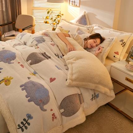 网客 2024新款雪花绒多功能被套毯 动物园