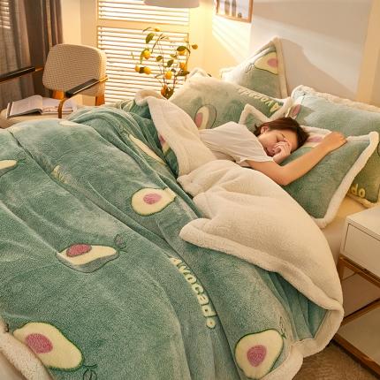 网客 2024新款雪花绒多功能被套毯 牛油果