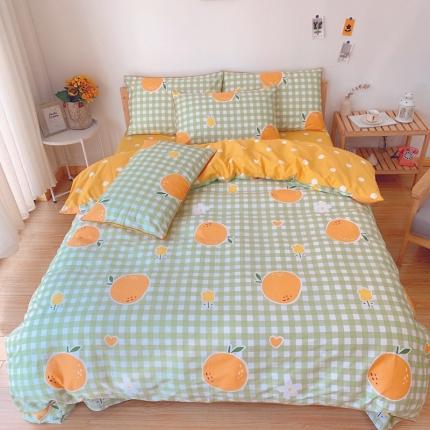 91家纺网 家纺一手货源 找家纺 眠屿 2020新款全棉40支13372四件套绿格橙