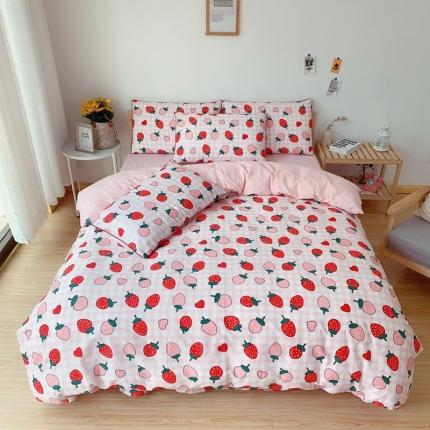 91家纺网 家纺一手货源 找家纺 眠屿 2020新款全棉40支13372四件套 甜蜜草莓