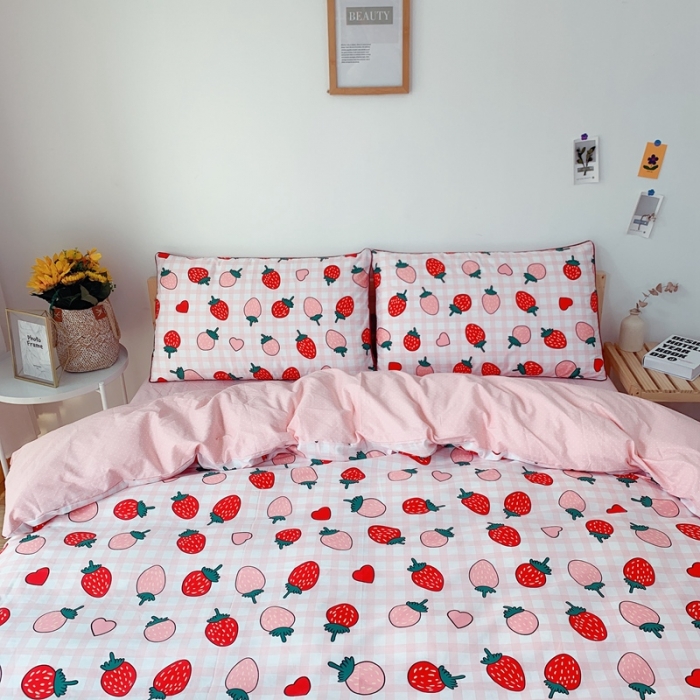 91家纺网 家纺一手货源 找家纺 眠屿 2020新款全棉40支13372四件套 甜蜜草莓