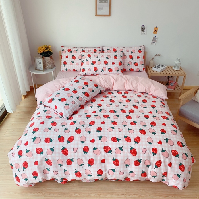 91家纺网 家纺一手货源 找家纺 眠屿 2020新款全棉40支13372四件套 甜蜜草莓