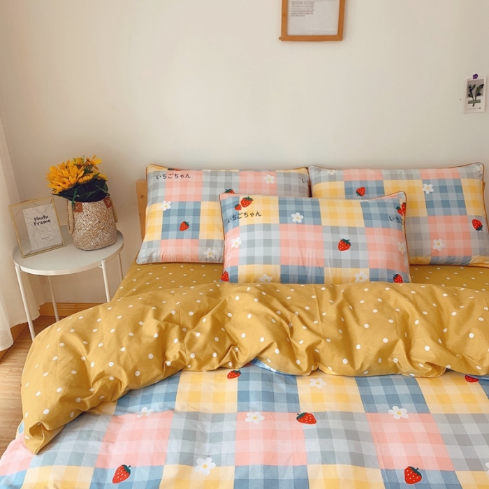 91家纺网 家纺一手货源 找家纺 眠屿 2020新款全棉40支13372四件套 小草莓