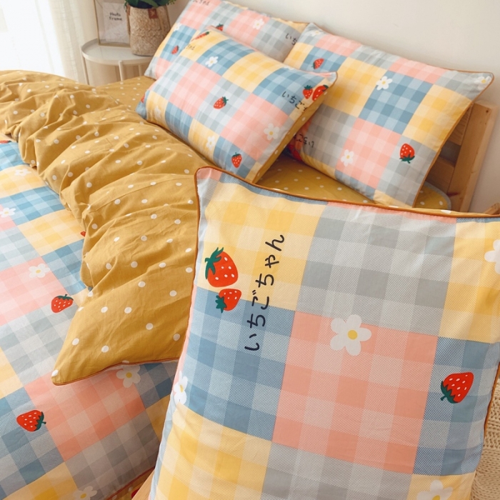 91家纺网 家纺一手货源 找家纺 眠屿 2020新款全棉40支13372四件套 小草莓