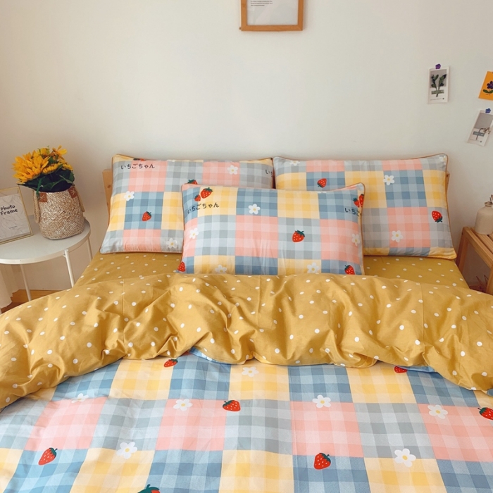 91家纺网 家纺一手货源 找家纺 眠屿 2020新款全棉40支13372四件套 小草莓