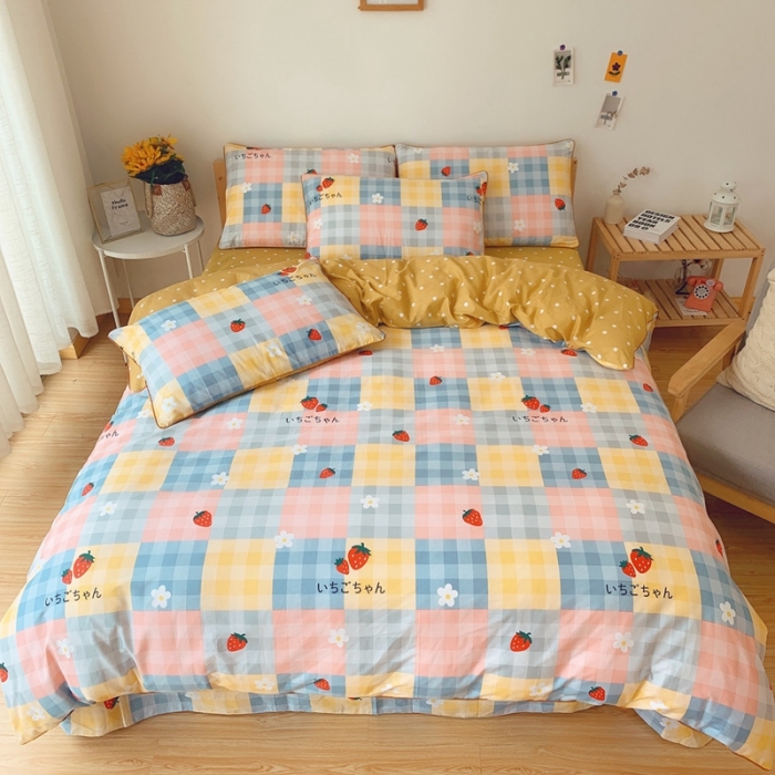 91家纺网 家纺一手货源 找家纺 眠屿 2020新款全棉40支13372四件套 小草莓