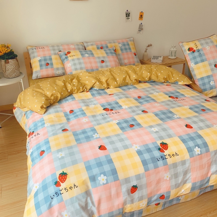 91家纺网 家纺一手货源 找家纺 眠屿 2020新款全棉40支13372四件套 小草莓