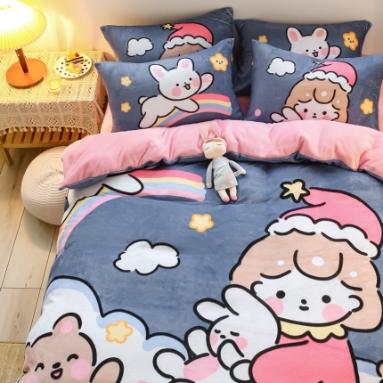 91家纺网 家纺一手货源 找家纺 （总）宅部落 21款大版法莱绒四件套加厚牛奶绒三件套