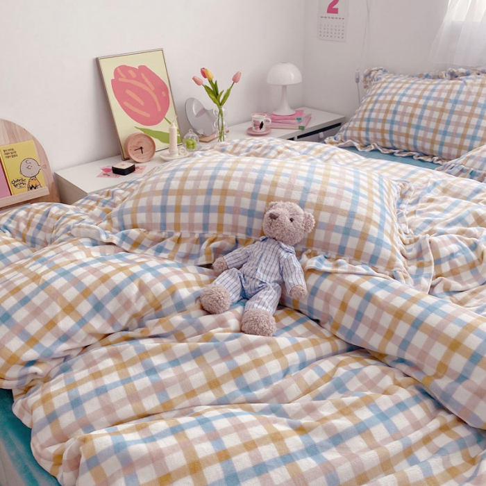 91家纺网 家纺一手货源 找家纺 2021牛奶绒四件套（马卡龙格蓝）